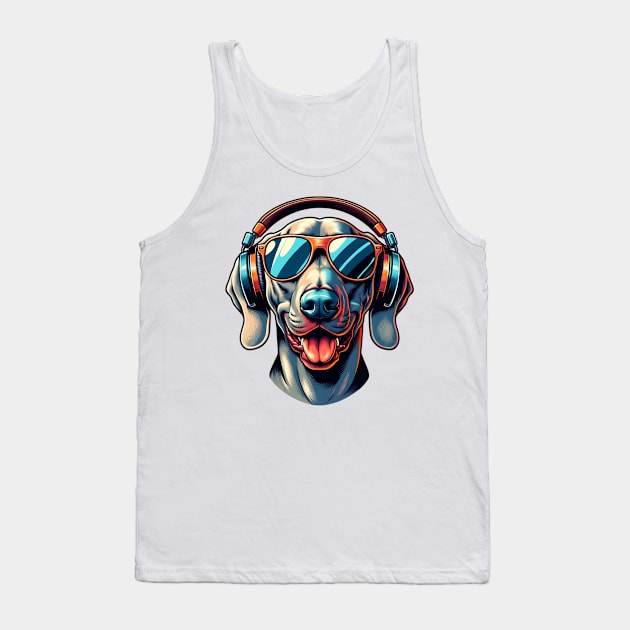 Weimaraner Smiling DJ in Vibrant Japanese Art Style Tank Top by ArtRUs